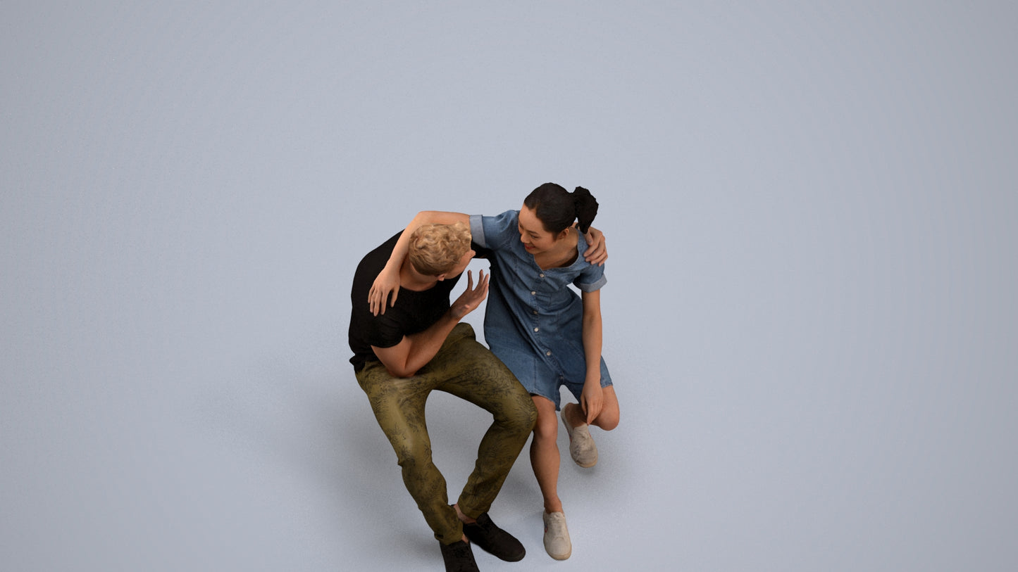 scanned 3D girl casual couple, photogrammetry people for Enscape and V-Ray, back view render