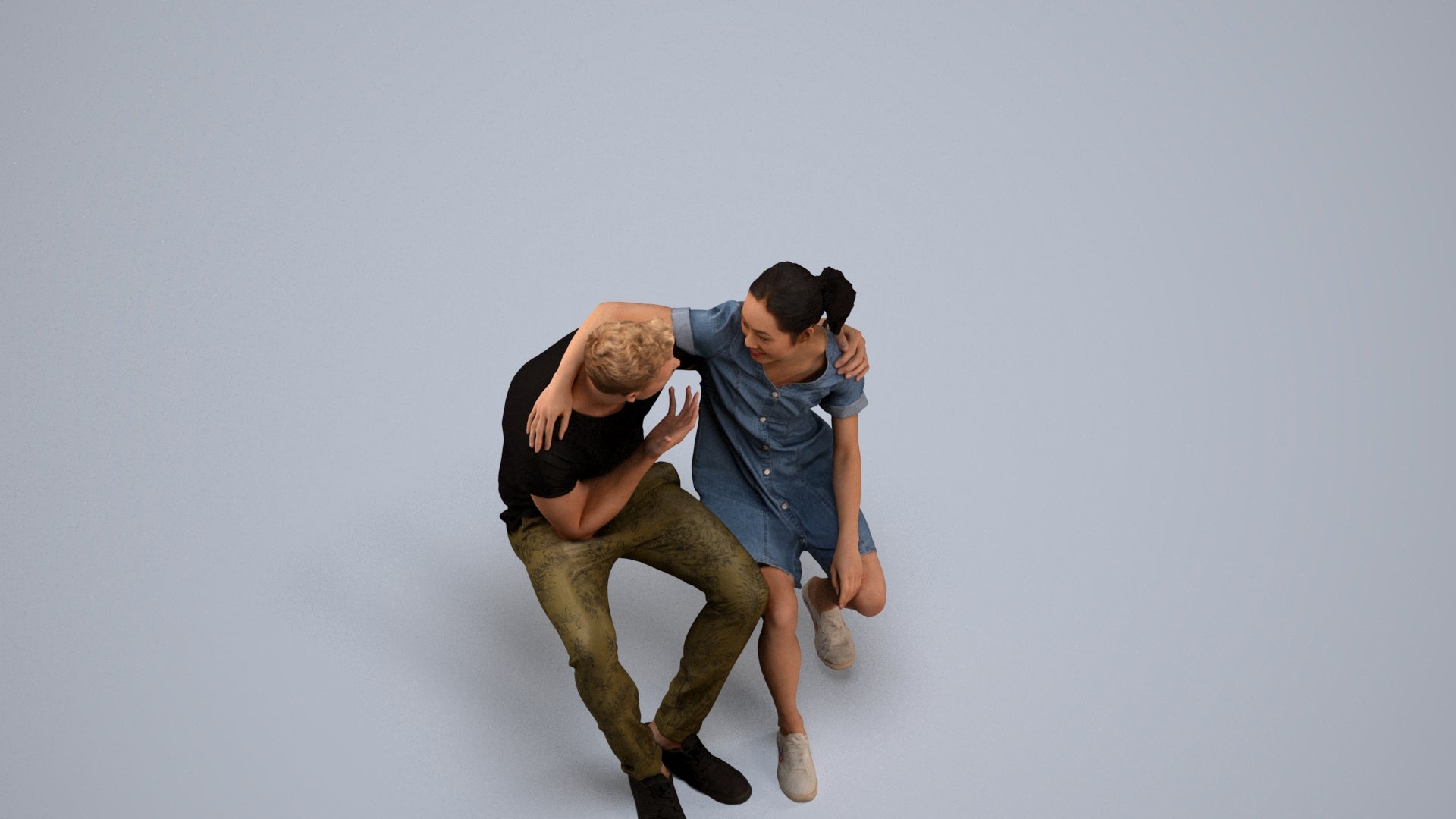 scanned 3D girl casual couple, photogrammetry people for Enscape and V-Ray, back view render