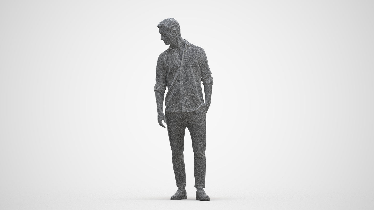 realistic 3D people man casual standing, render-ready for V-Ray and Corona, FBX OBJ, three-quarter front view render