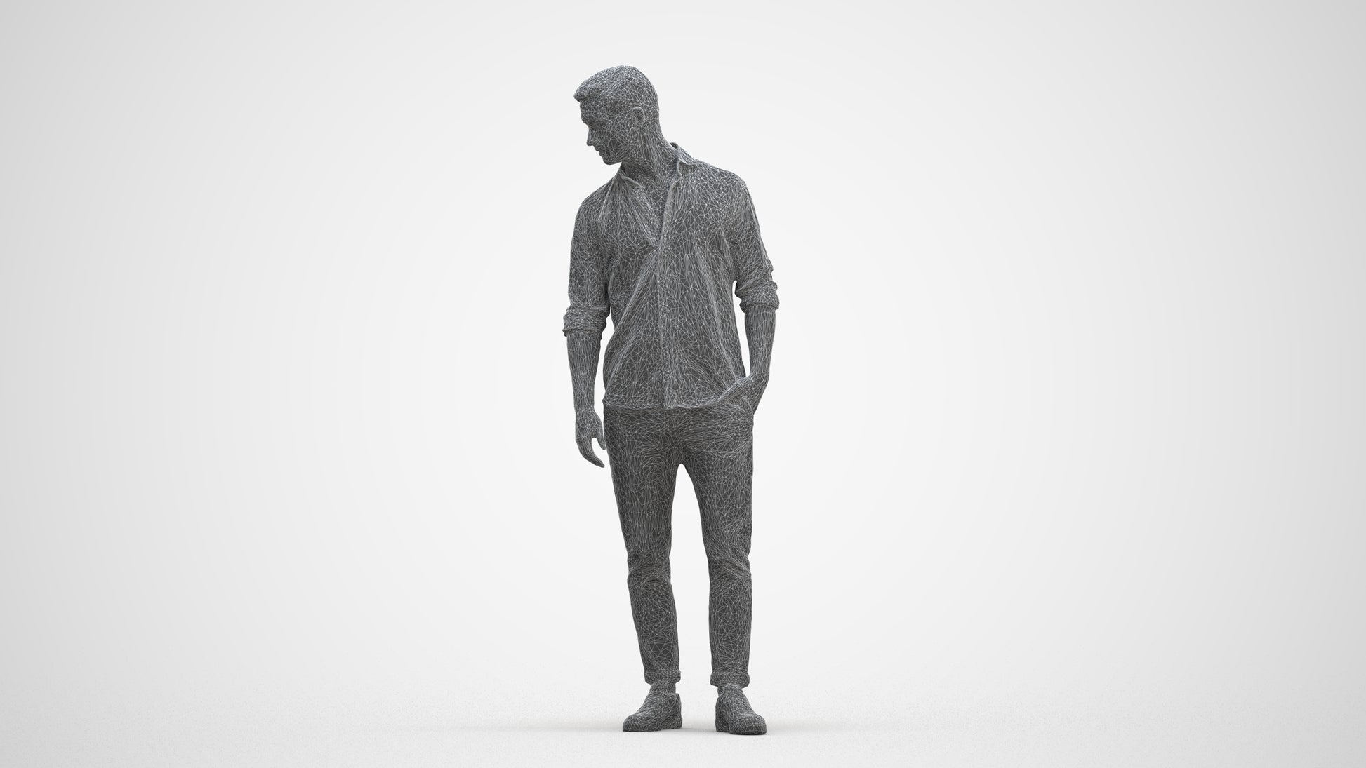 realistic 3D people man casual standing, render-ready for V-Ray and Corona, FBX OBJ, three-quarter front view render