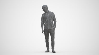realistic 3D people man casual standing, render-ready for V-Ray and Corona, FBX OBJ, three-quarter front view render