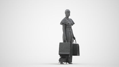 scanned 3D woman business shopping, photogrammetry people for Enscape and V-Ray, wireframe side view