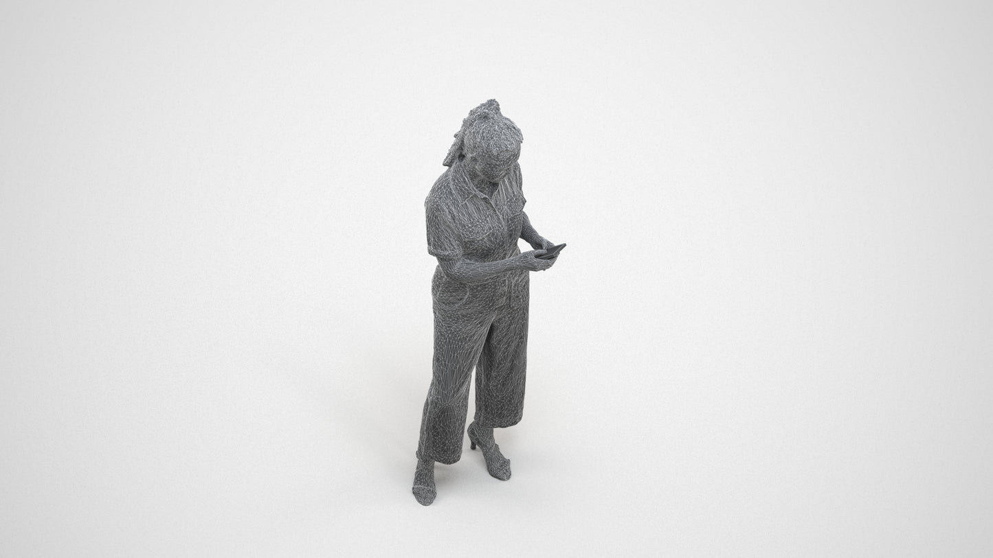 3D people model woman formal standing, scanned human for 3ds Max rendering, wireframe three-quarter view