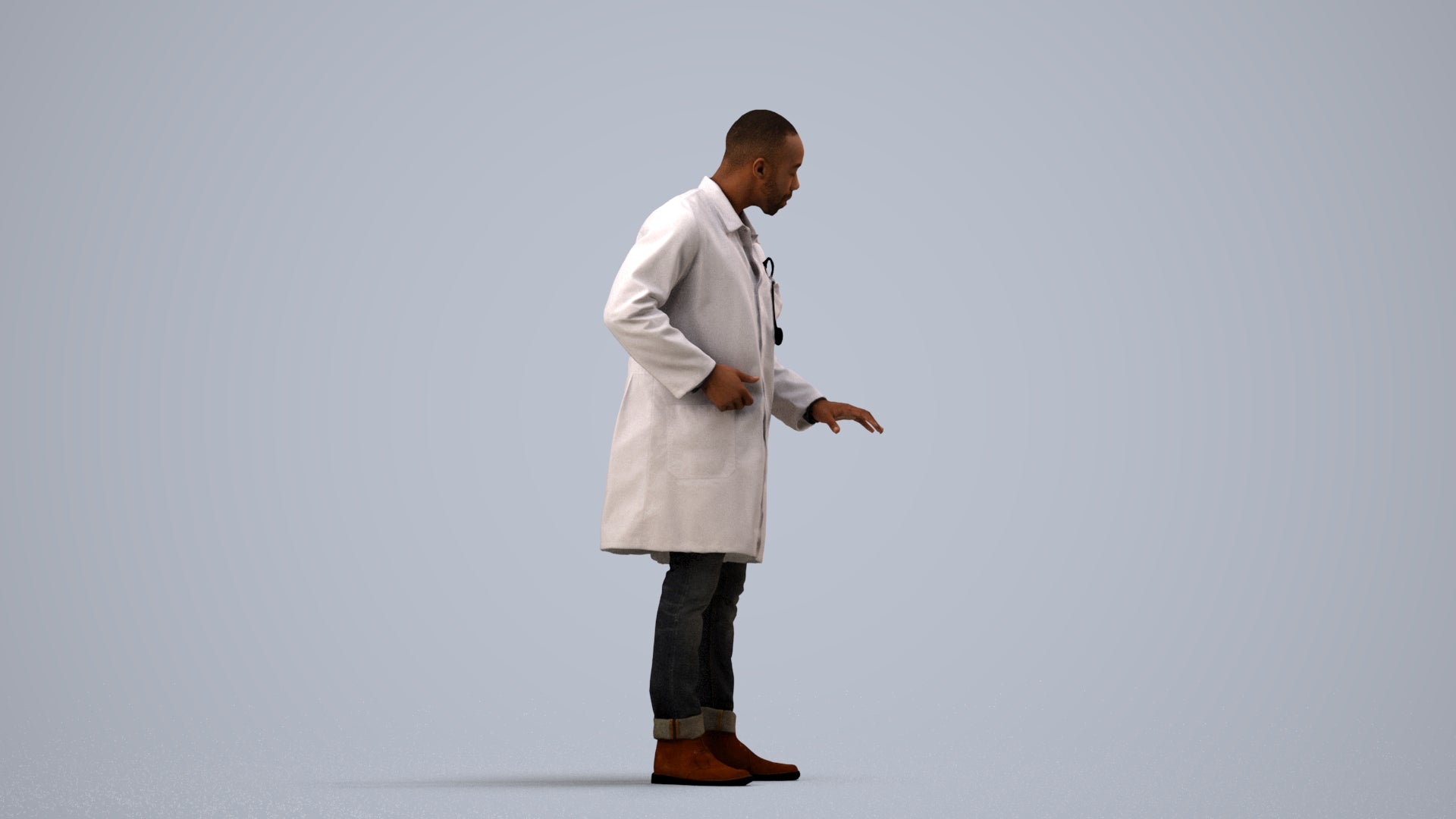 photogrammetry 3D man medical, realistic human model archviz FBX, side view render