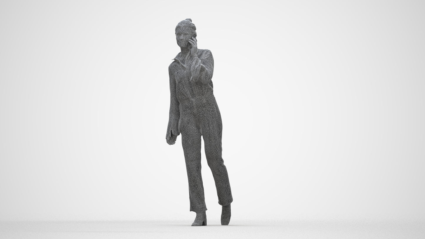 scanned 3D woman business walking, photogrammetry people for Enscape and V-Ray, wireframe back view