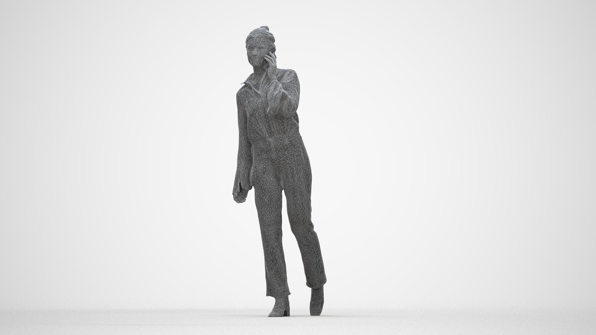 scanned 3D woman business walking, photogrammetry people for Enscape and V-Ray, wireframe back view
