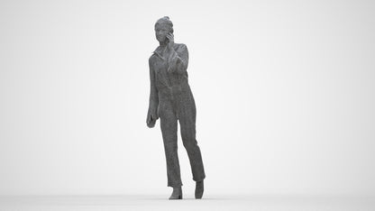 scanned 3D woman business walking, photogrammetry people for Enscape and V-Ray, wireframe back view