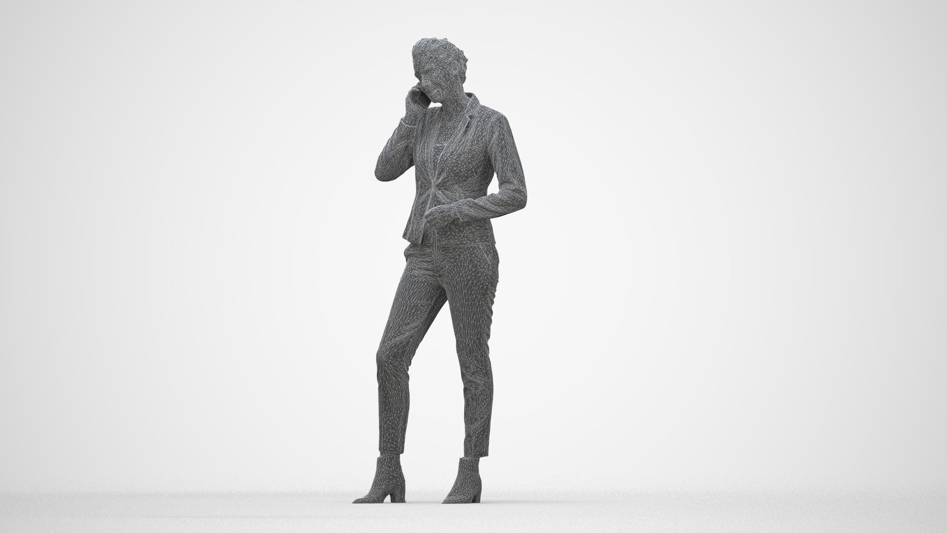 scanned 3D woman business, photogrammetry people for Enscape and V-Ray, wireframe three-quarter view