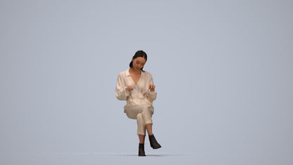 realistic 3D woman casual sitting, scanned archviz people for Blender and 3ds Max, top-down view render