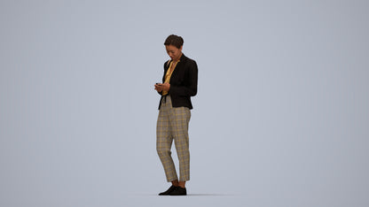 3D human model woman business standing, photogrammetry scanned person for archviz, top-down view render