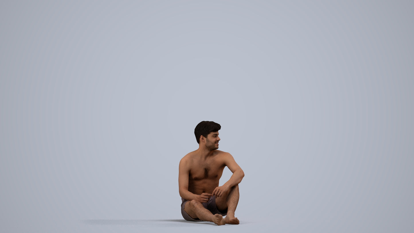 realistic 3D human man pool, archviz people FBX OBJ for Blender, side view render