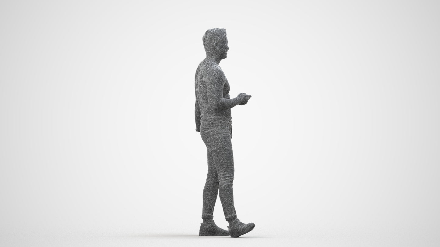 realistic 3D people man casual standing, render-ready for V-Ray and Corona, FBX OBJ, wireframe side view