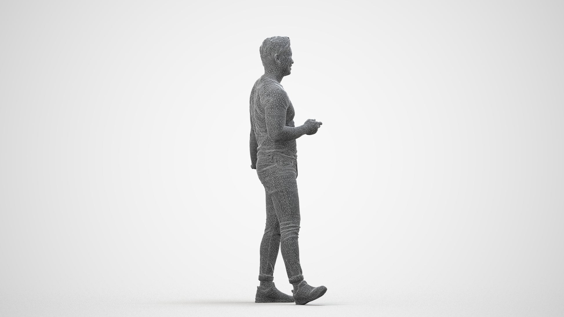 realistic 3D people man casual standing, render-ready for V-Ray and Corona, FBX OBJ, wireframe side view