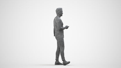 realistic 3D people man casual standing, render-ready for V-Ray and Corona, FBX OBJ, wireframe side view