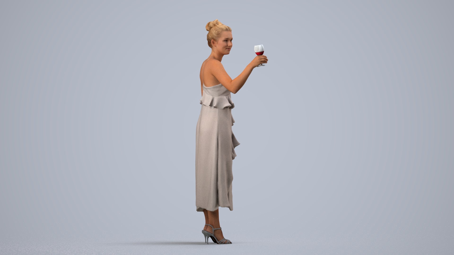 3D people model woman formal formalaffairs, scanned human for 3ds Max rendering, side view render