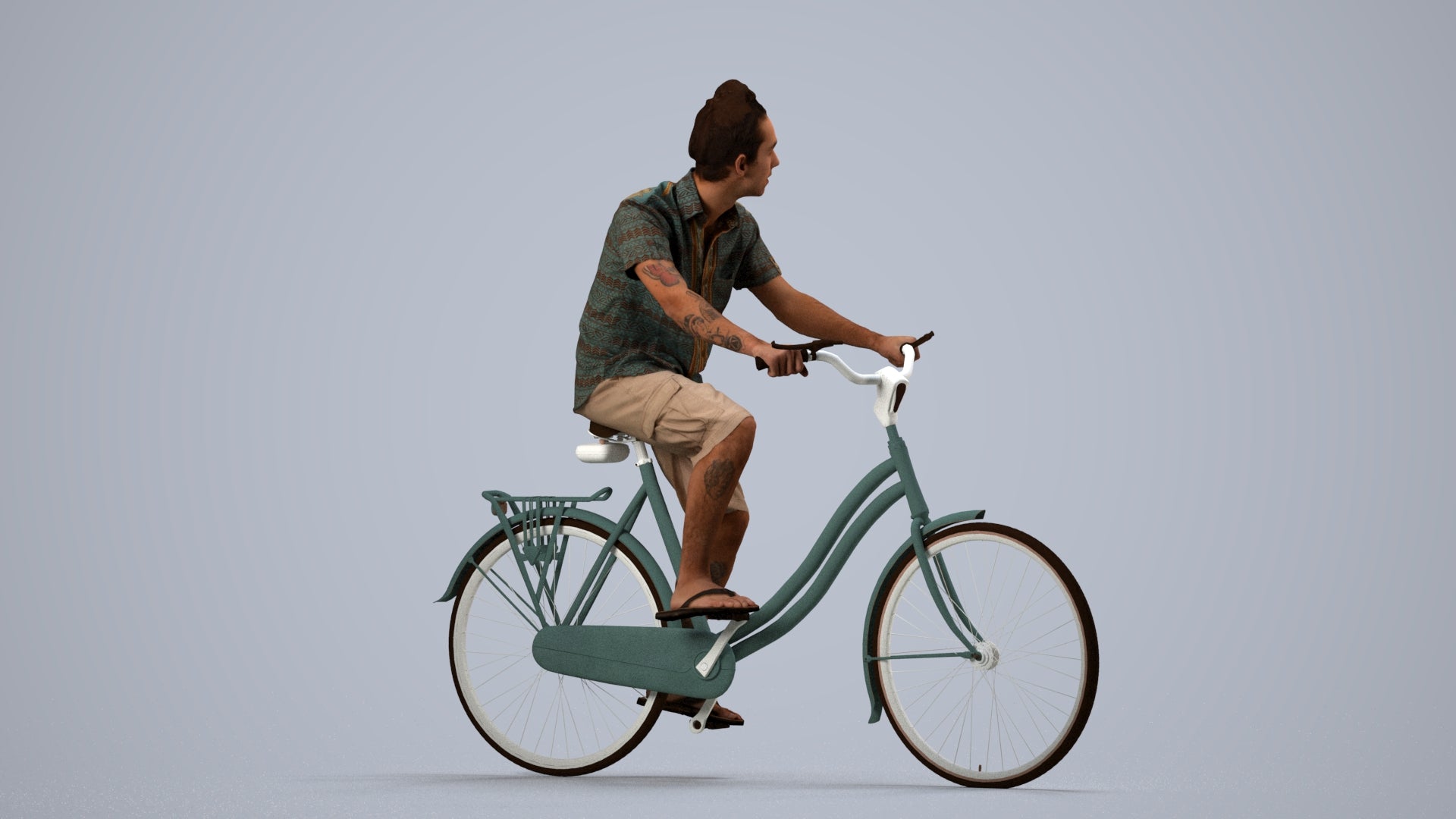 photogrammetry 3D man casual cycling, realistic human model archviz FBX, side view render