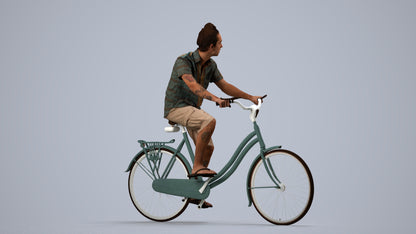 photogrammetry 3D man casual cycling, realistic human model archviz FBX, side view render