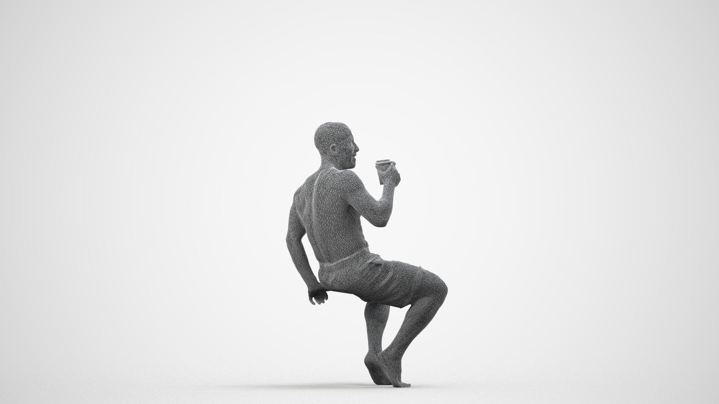 realistic 3D people man pool, render-ready for V-Ray and Corona, FBX OBJ, wireframe side view