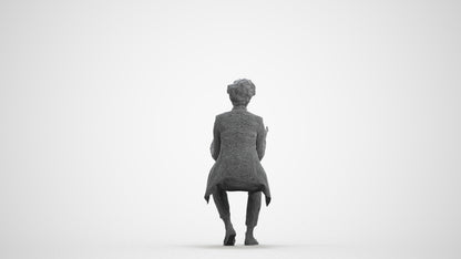 realistic 3D woman business sitting, scanned archviz people for Blender and 3ds Max, wireframe front view