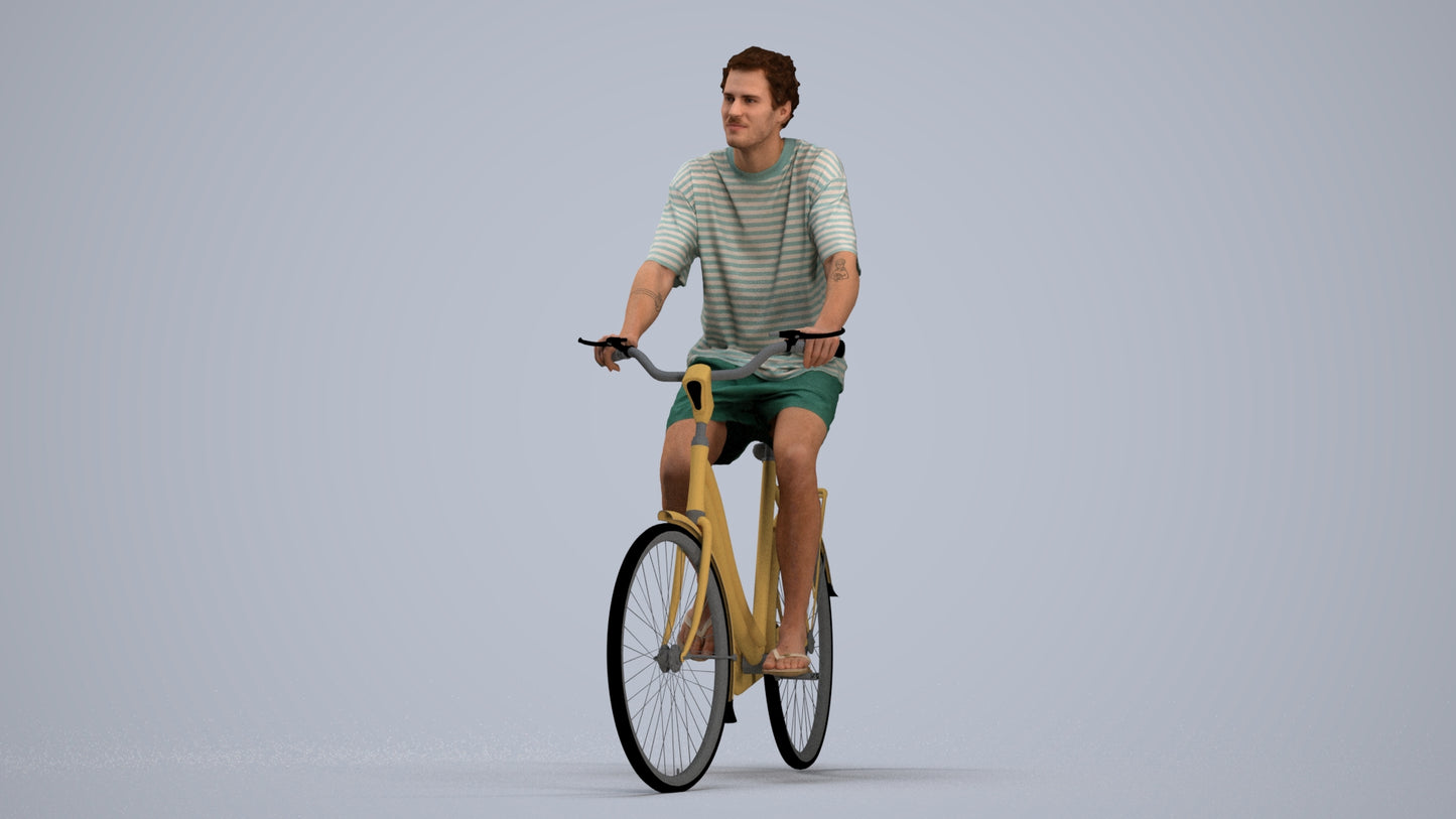 3D people model woman casual cycling, scanned human for 3ds Max rendering, standing pose render