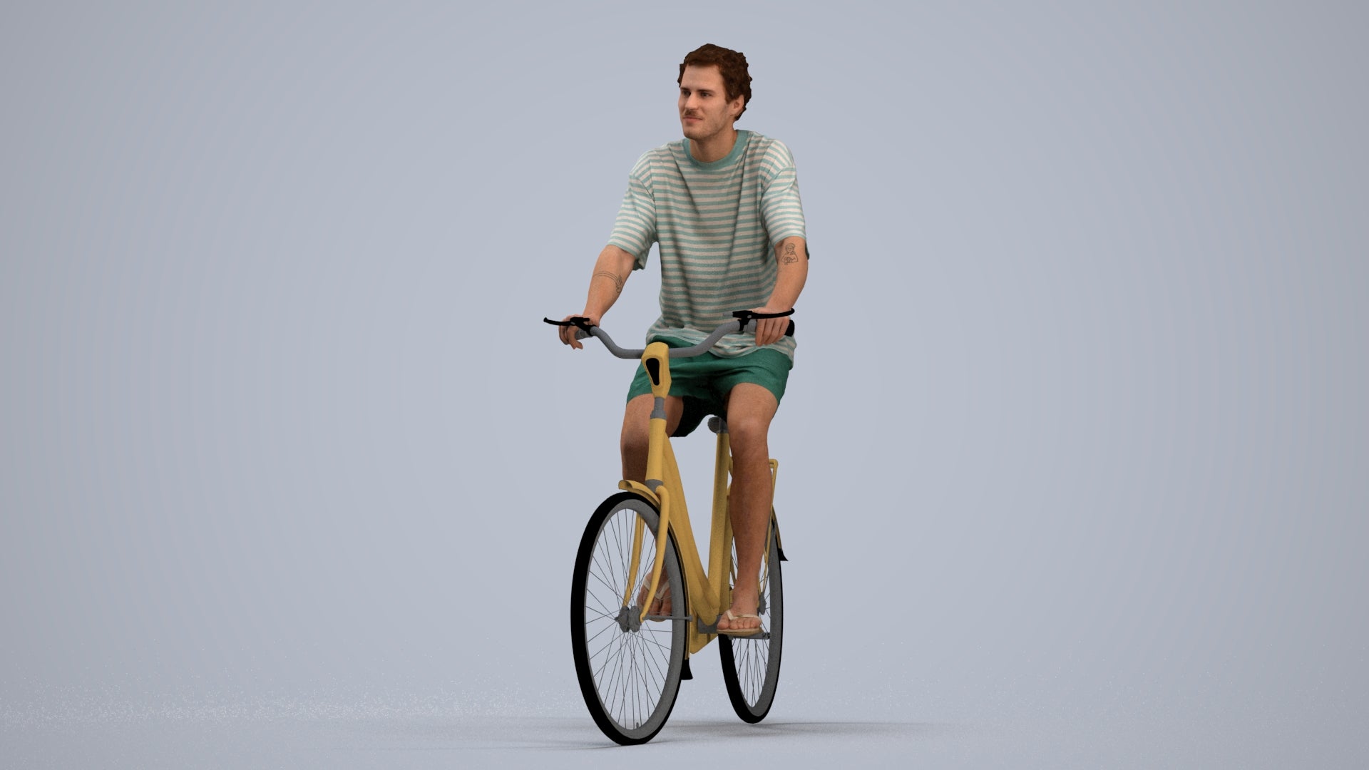 3D people model woman casual cycling, scanned human for 3ds Max rendering, standing pose render