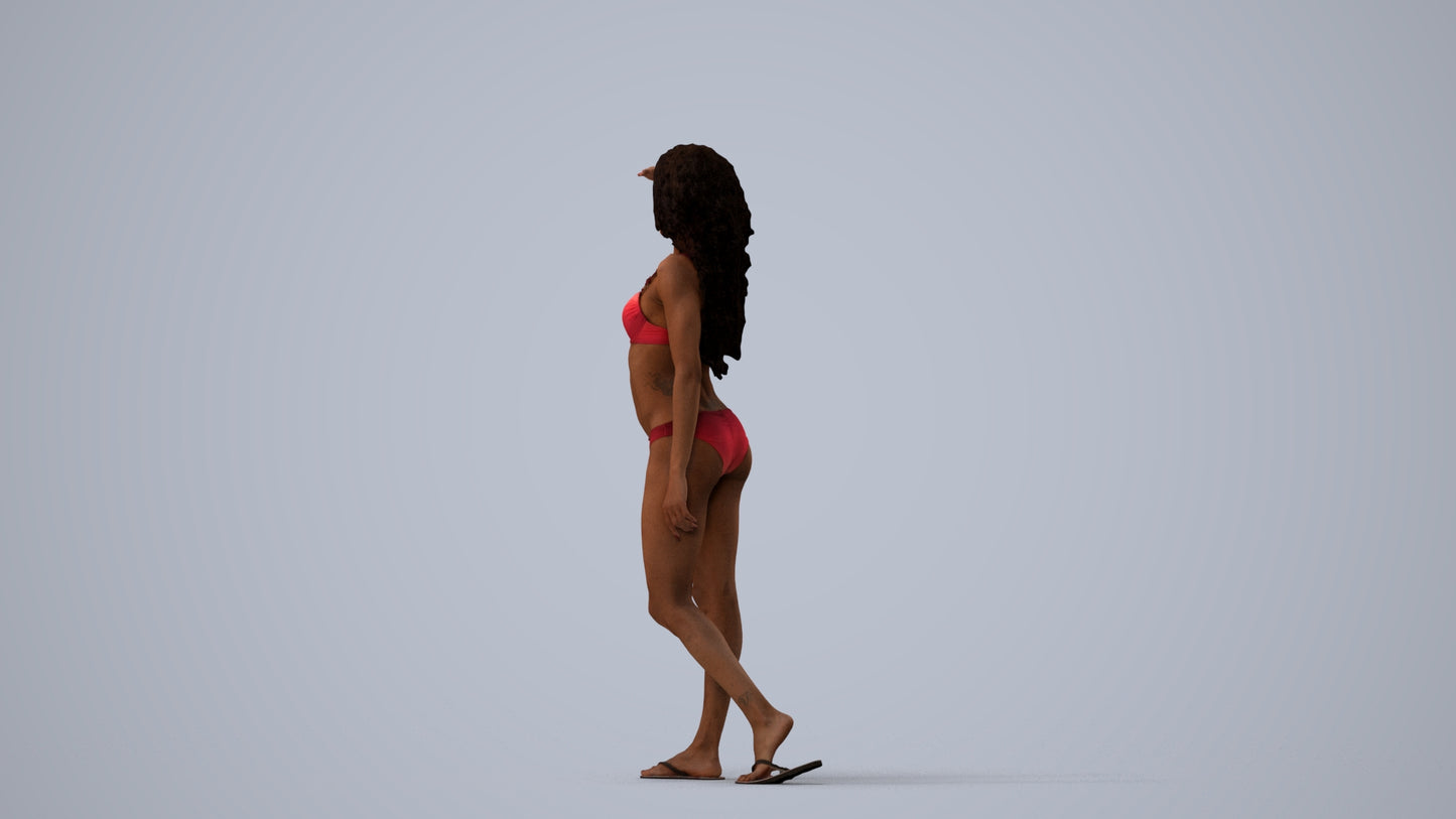 photogrammetry 3D woman pool, realistic human model archviz FBX, three-quarter view render