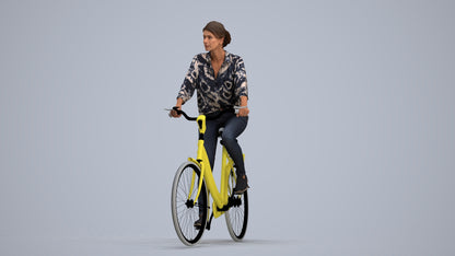 photogrammetry 3D woman casual cycling, realistic human model archviz FBX, standing pose render