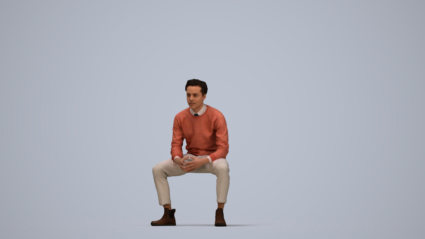 3D scanned man business casual, photorealistic archviz people for Enscape and SketchUp, top-down view render