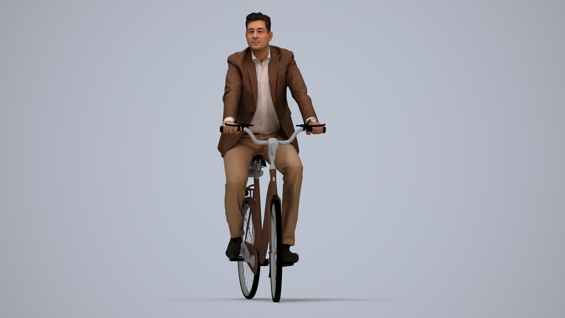 photogrammetry 3D man business cycling, realistic human model archviz FBX, top-down view render