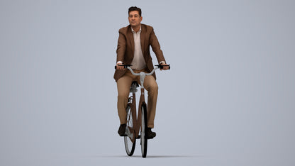 photogrammetry 3D man business cycling, realistic human model archviz FBX, top-down view render