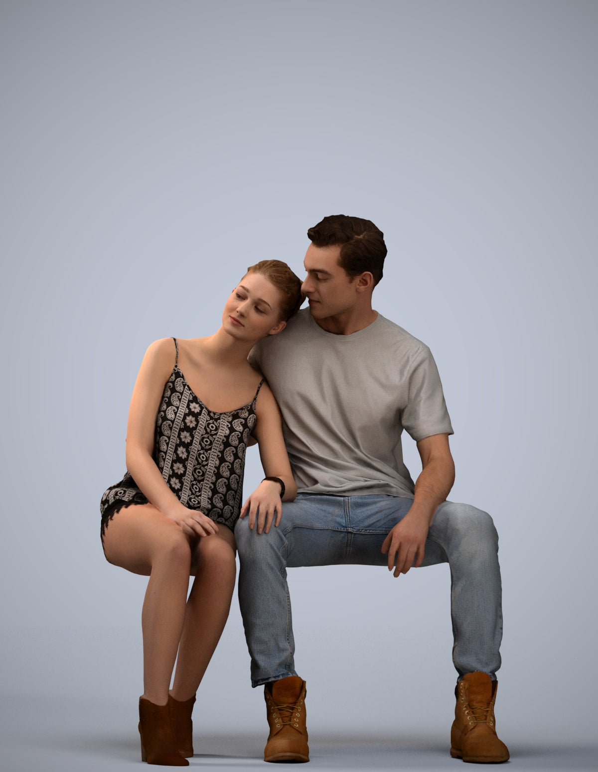3D scanned man couple casual, photorealistic archviz people for Enscape and SketchUp