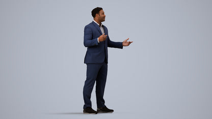 3D human model man business, photogrammetry scanned person for archviz, side view render