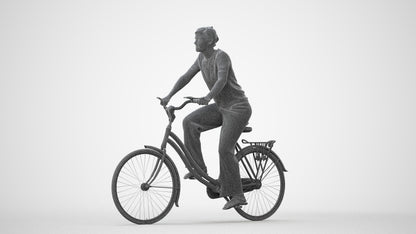 scanned 3D woman casual cycling, photogrammetry people for Enscape and V-Ray, square thumbnail