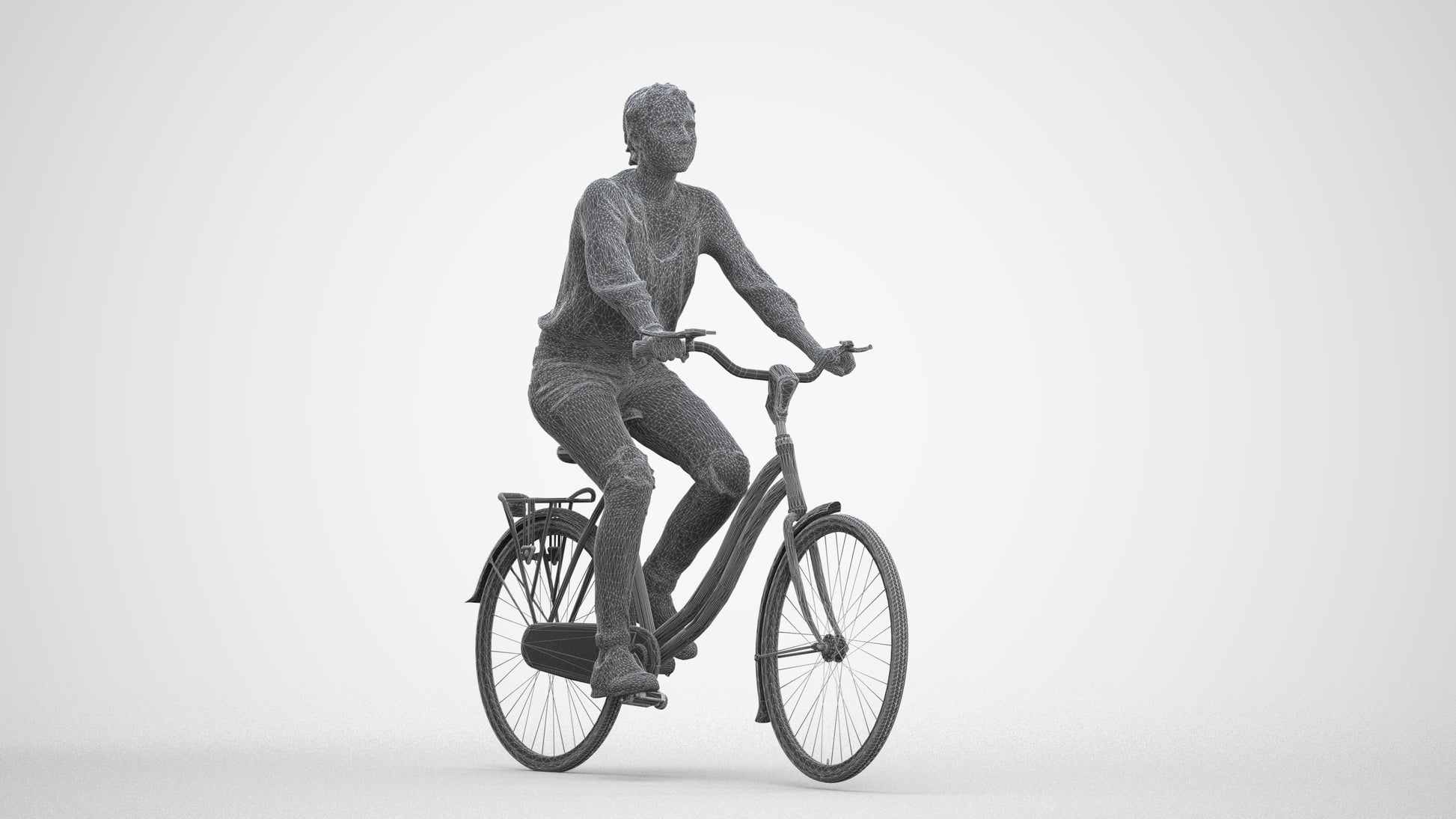 realistic 3D human woman casual cycling, archviz people FBX OBJ for Blender, three-quarter front view render