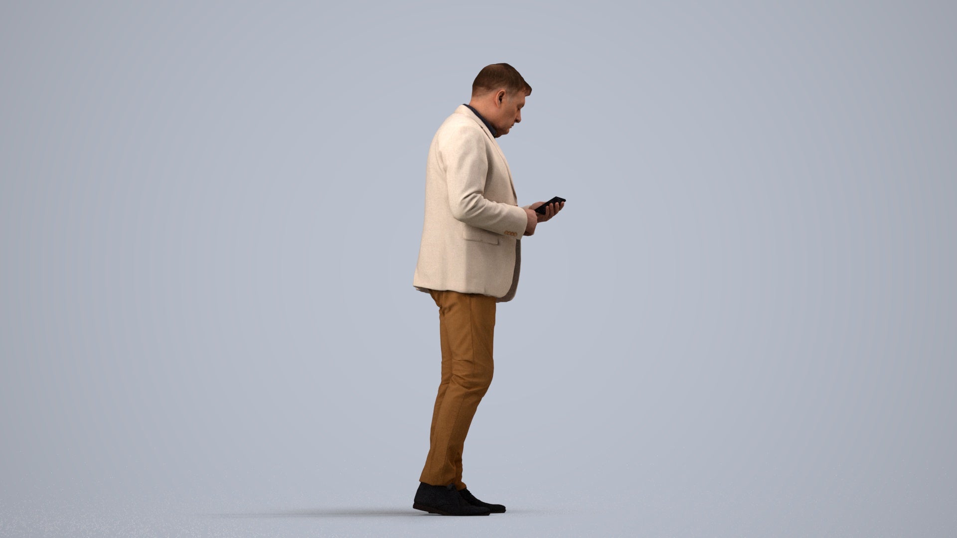 scanned 3D man business standing, photogrammetry people for Enscape and V-Ray, side view render