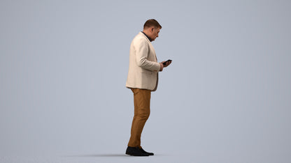 scanned 3D man business standing, photogrammetry people for Enscape and V-Ray, side view render