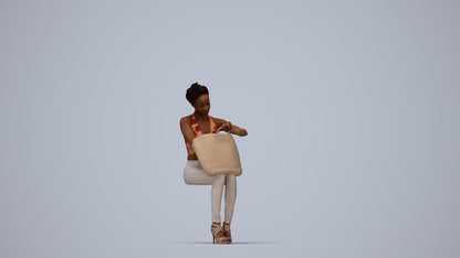 realistic 3D people woman casual sitting, render-ready for V-Ray and Corona, FBX OBJ, top-down view render
