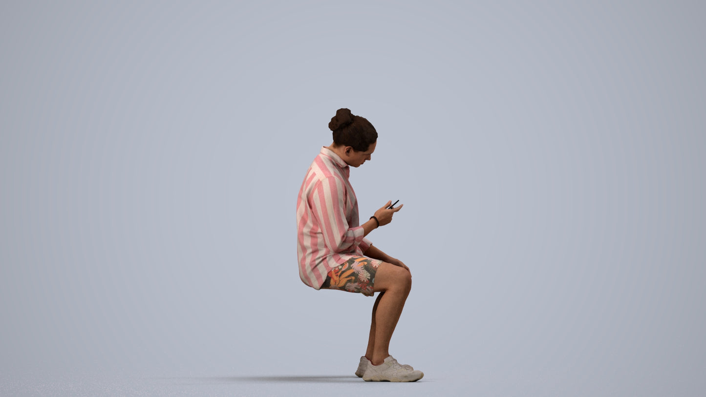 photogrammetry 3D man casual sitting, realistic human model archviz FBX, side view render