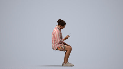 photogrammetry 3D man casual sitting, realistic human model archviz FBX, side view render