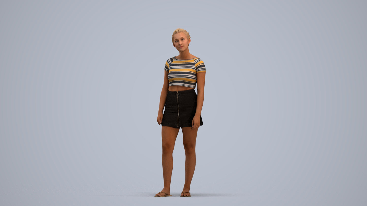 3D people model woman casual standing, scanned human for 3ds Max rendering, standing pose render