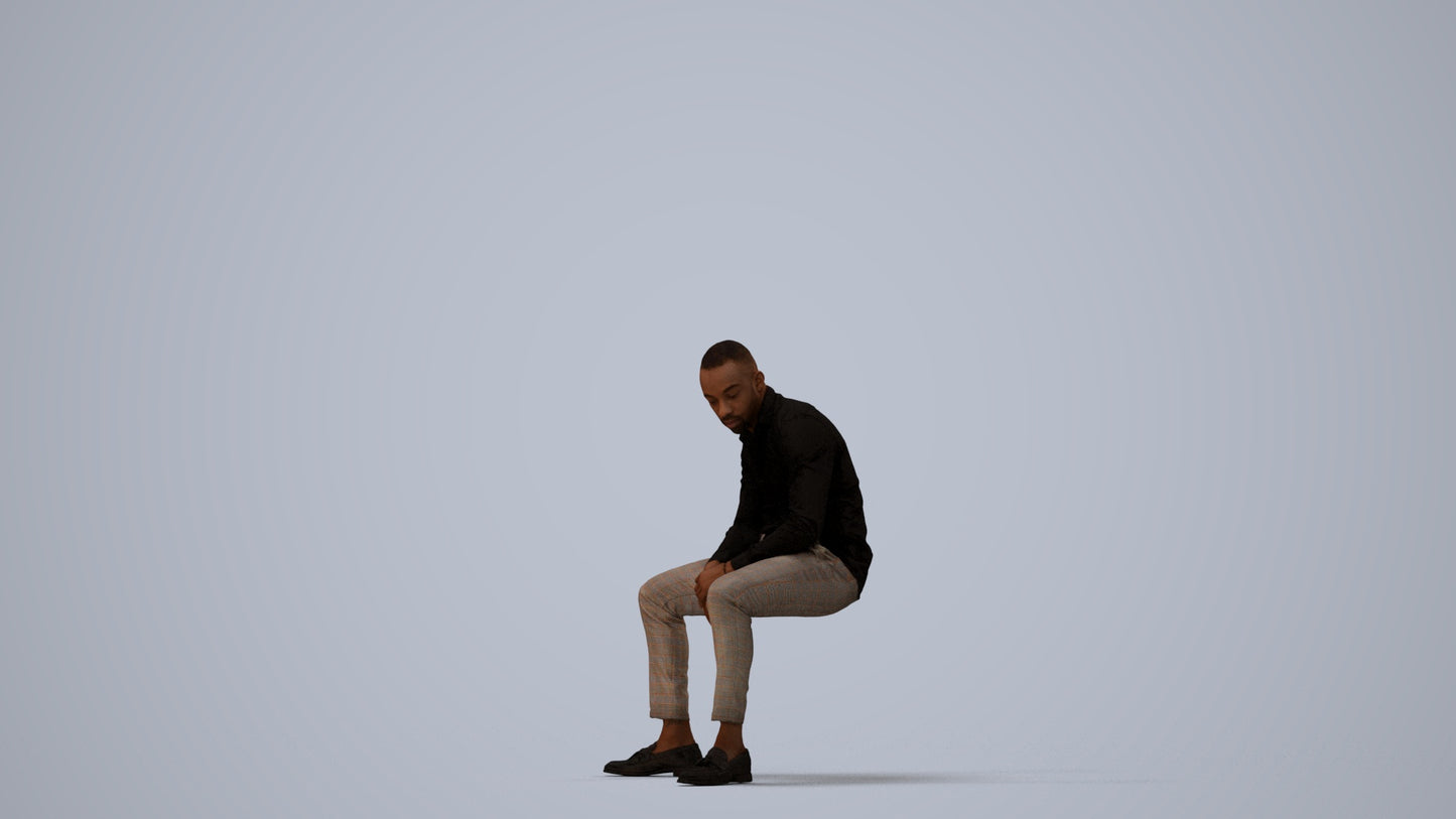 realistic 3D people man business sitting, render-ready for V-Ray and Corona, FBX OBJ, three-quarter view render
