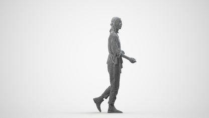 3D people model woman casual walking, scanned human for 3ds Max rendering, wireframe side view