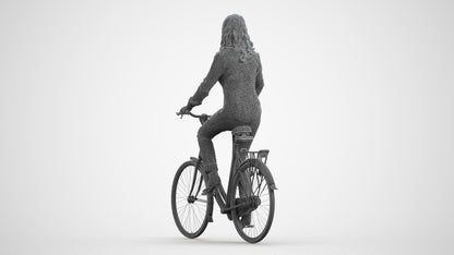 3D scanned woman cycling casual, photorealistic archviz people for Enscape and SketchUp, wireframe front view