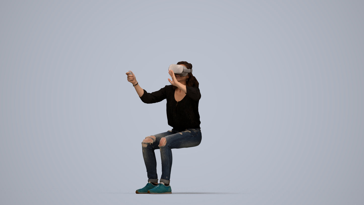 scanned 3D woman casual sitting, photogrammetry people for Enscape and V-Ray, top-down view render