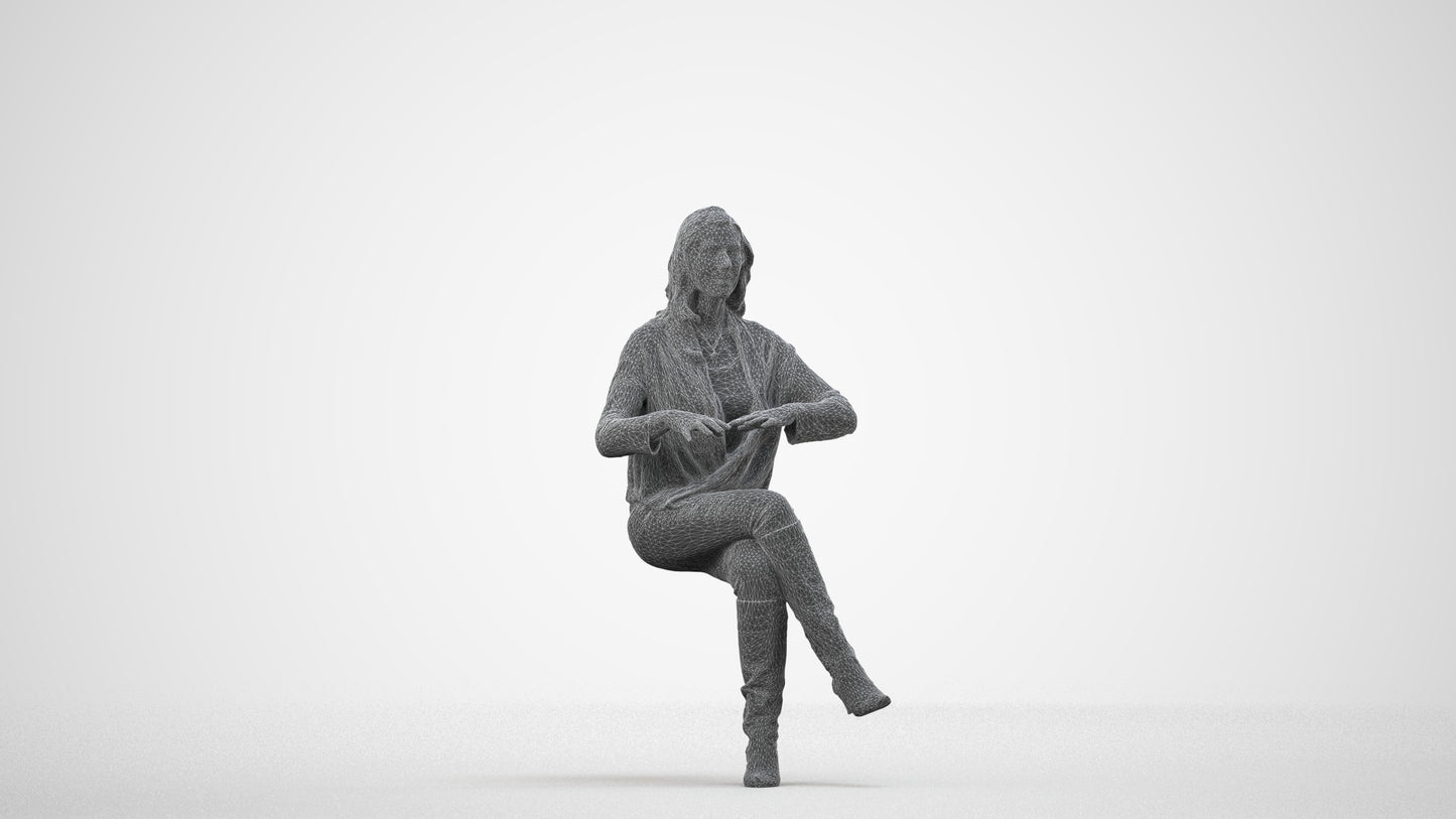 realistic 3D people woman business sitting, render-ready for V-Ray and Corona, FBX OBJ, wireframe side view