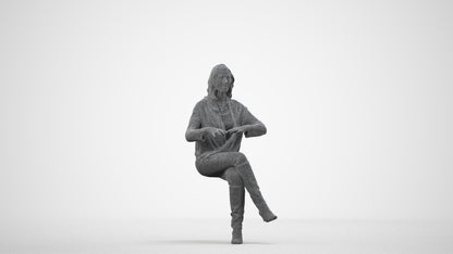 realistic 3D people woman business sitting, render-ready for V-Ray and Corona, FBX OBJ, wireframe side view