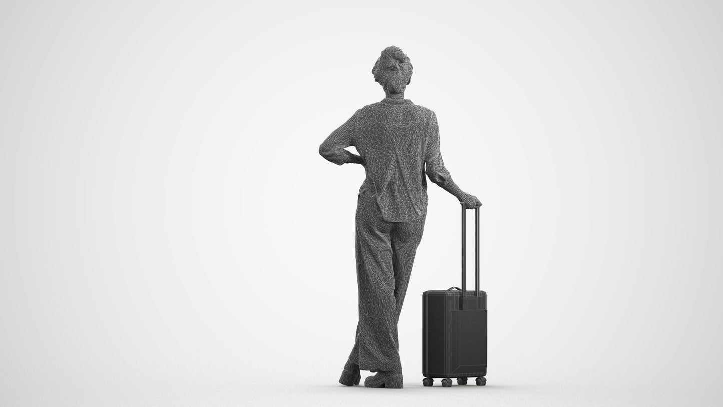 photogrammetry 3D woman casual standing, realistic human model archviz FBX, wireframe front view
