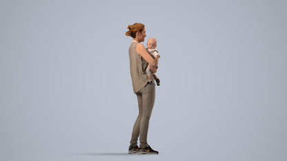 realistic 3D people woman casual kids, render-ready for V-Ray and Corona, FBX OBJ, side view render