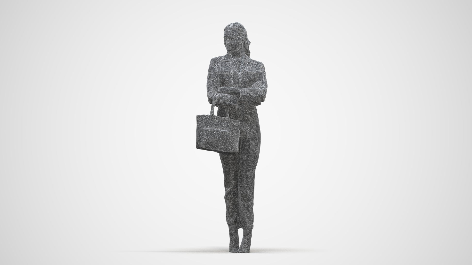 realistic 3D human woman business standing, archviz people FBX OBJ for Blender, three-quarter front view render