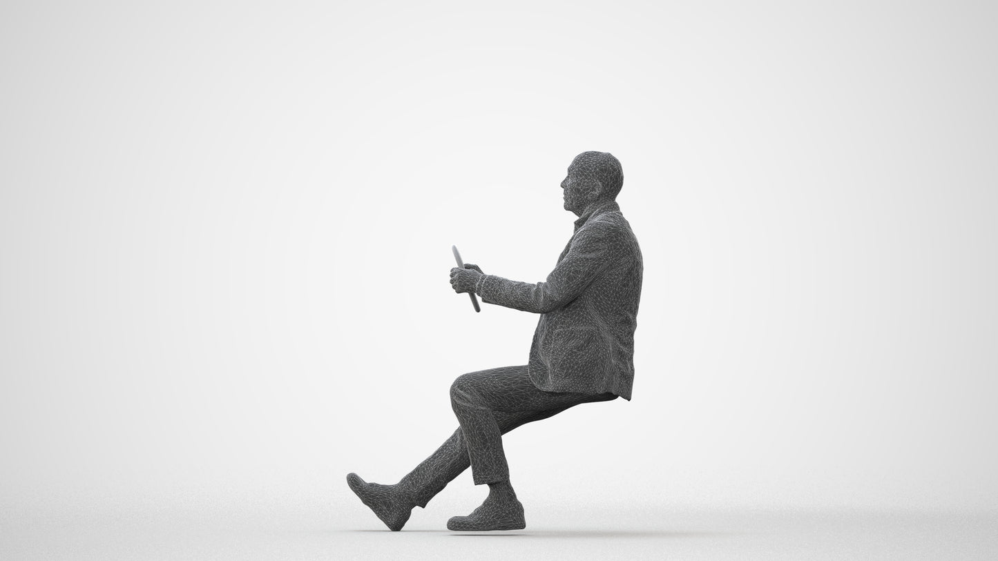 3D human model senior man business mix, photogrammetry scanned person for archviz, square thumbnail